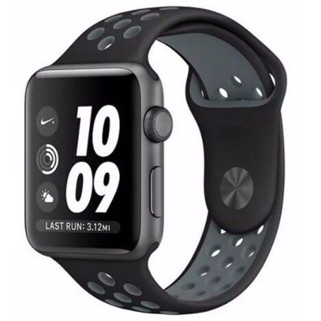 Curea iUni compatibila cu Apple Watch 1/2/3/4/5/6/7, 38mm, Silicon Sport, Negru/Argintiu