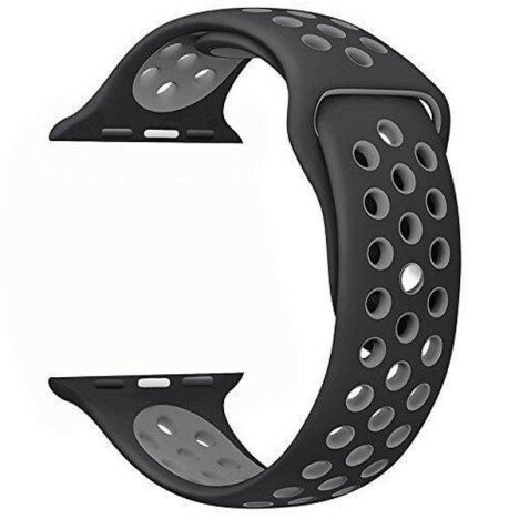 Curea iUni compatibila cu Apple Watch 1/2/3/4/5/6/7, 38mm, Silicon Sport, Negru/Argintiu